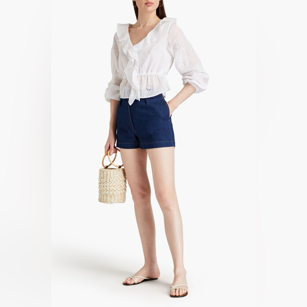 Frame Ruffled Broderie Anglaise Ramie Blouse